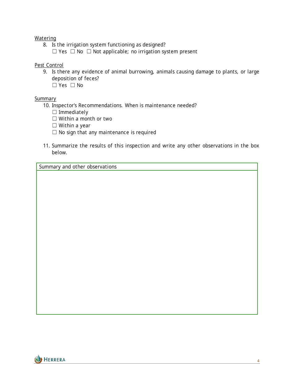Bioretention Inspection Form - Herrera, Page 4
