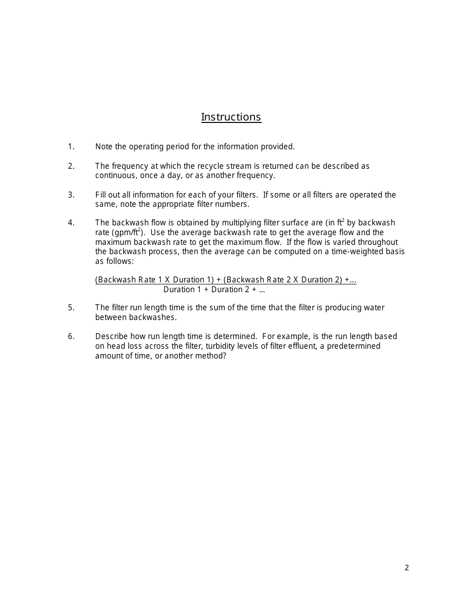 Filter Backwash Recycling Rule Recordkeeping Form - Connecticut, Page 2
