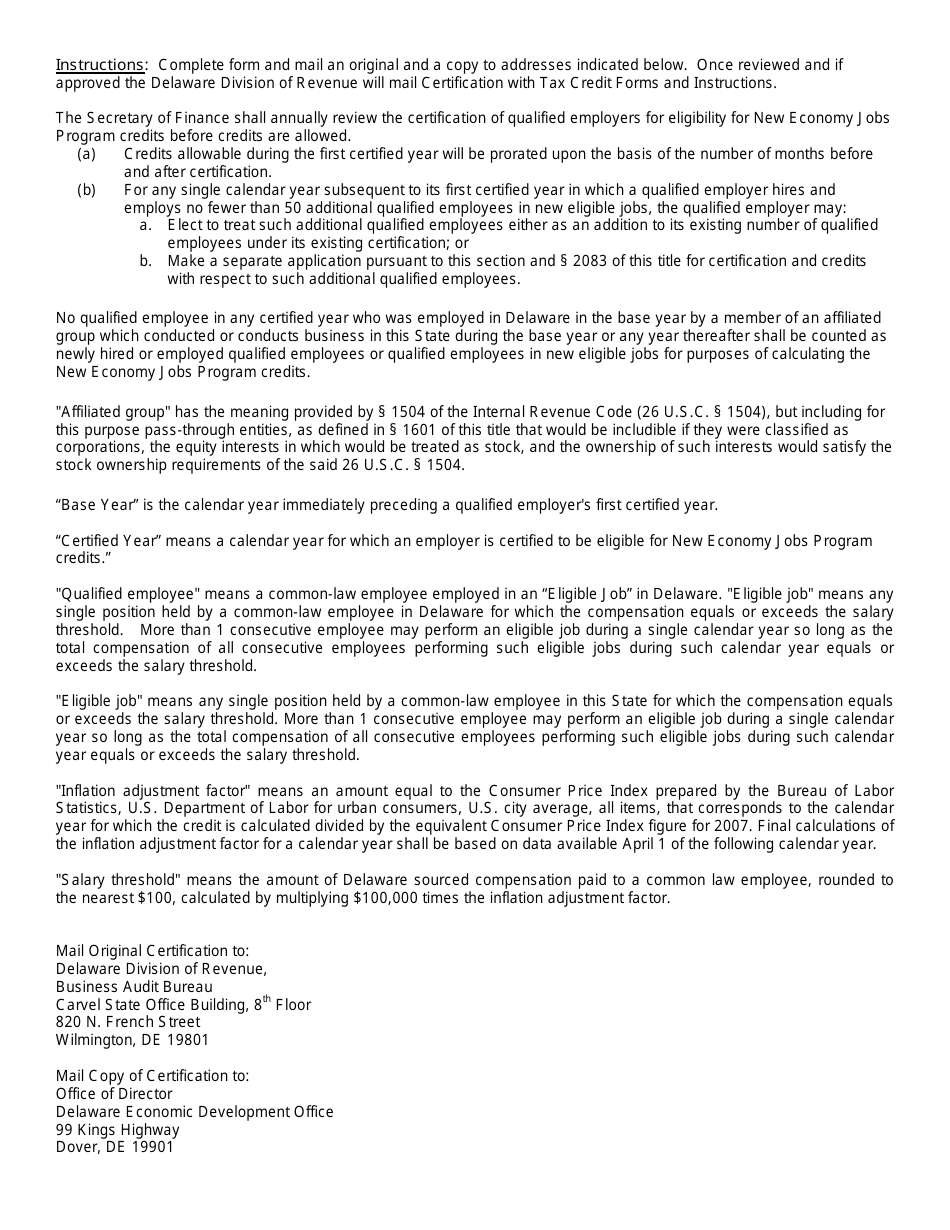 Form 2080DE New Economy Jobs Program Application - Delaware, Page 2