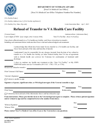 Document preview: VA Form 10-8001 Refusal of Transfer to VA Health Care Facility