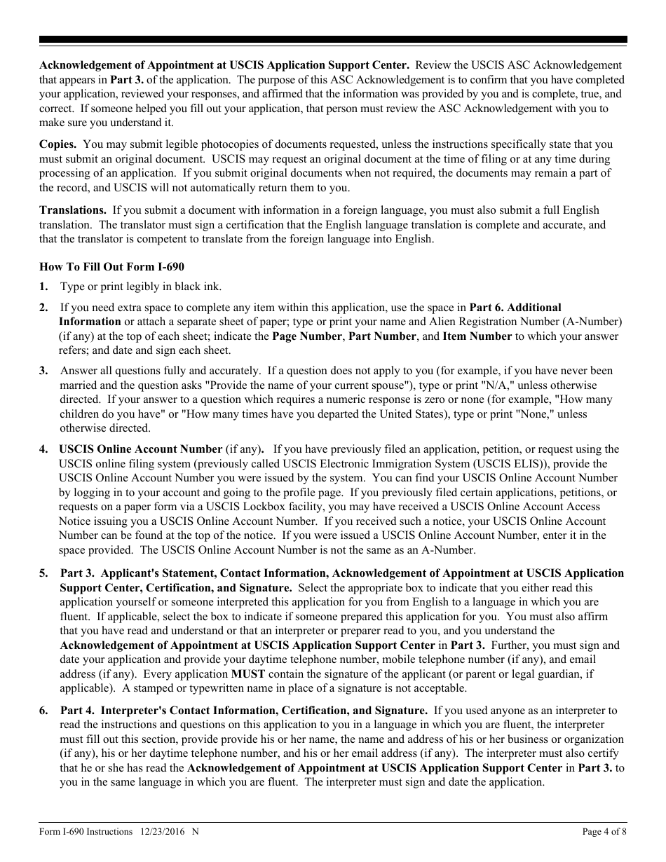 Instructions for USCIS Form I-690 Application for Waiver of Grounds of Inadmissibility, Page 4