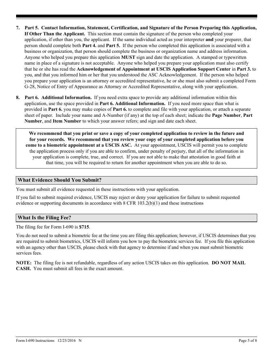 Instructions for USCIS Form I-690 Application for Waiver of Grounds of Inadmissibility, Page 5