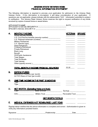 Form ASVH-P05-042 &quot;Arizona State Veteran Home Financial Information Statement&quot; - Arizona