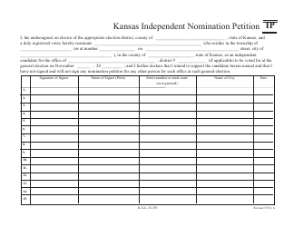 Document preview: Form IP Kansas Independent Nomination Petition - Kansas