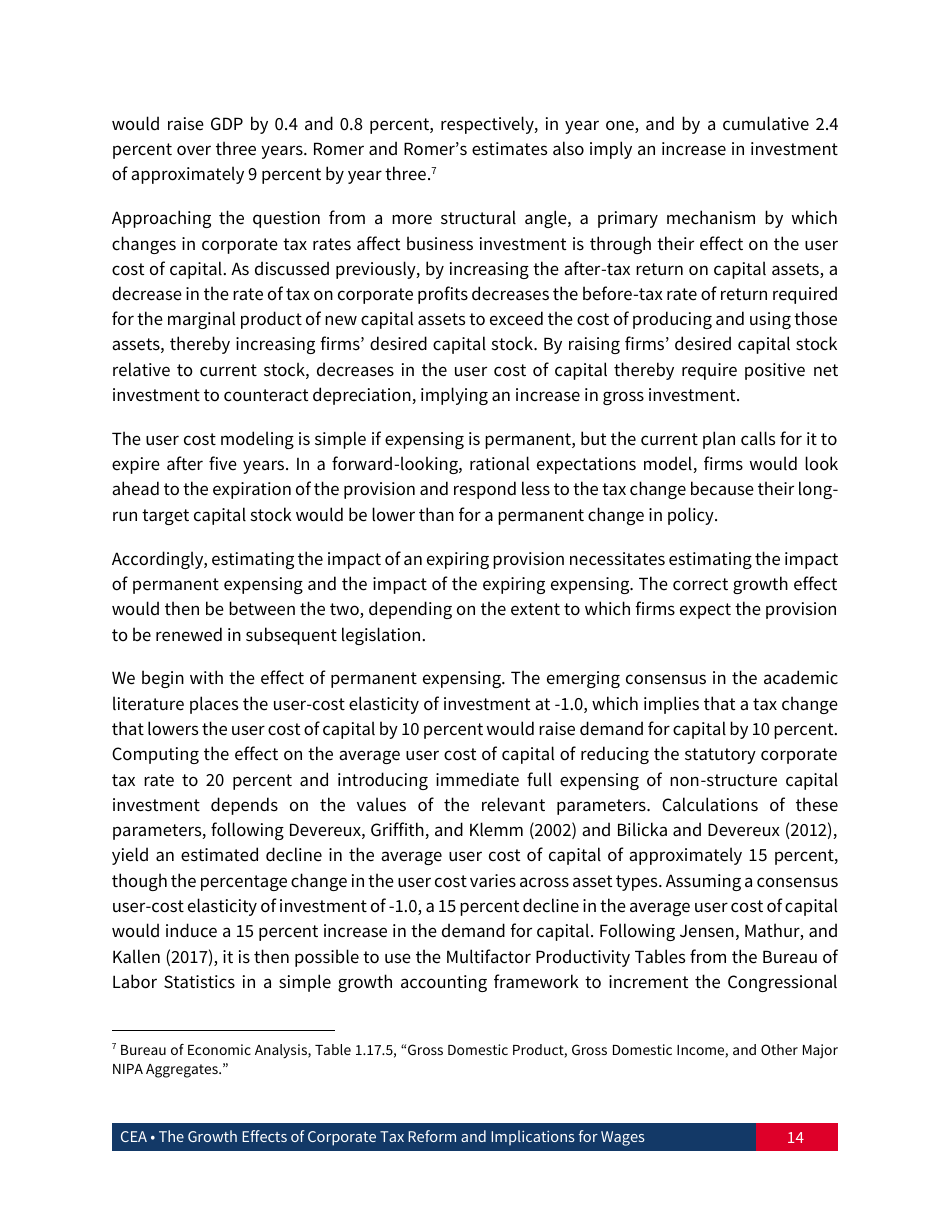 The Growth Effects of Corporate Tax Reform and Implications for Wages, Page 15