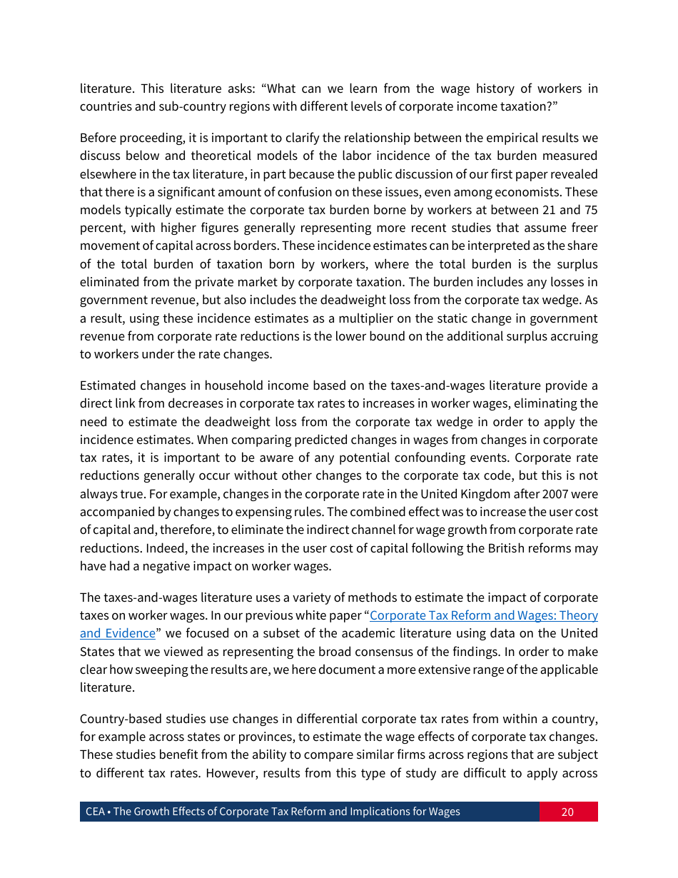 The Growth Effects of Corporate Tax Reform and Implications for Wages, Page 21