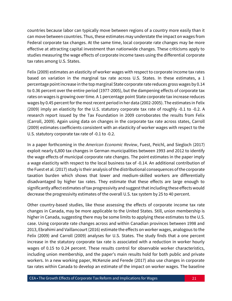 The Growth Effects of Corporate Tax Reform and Implications for Wages, Page 22