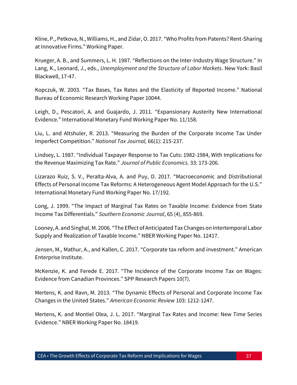 The Growth Effects of Corporate Tax Reform and Implications for Wages, Page 38