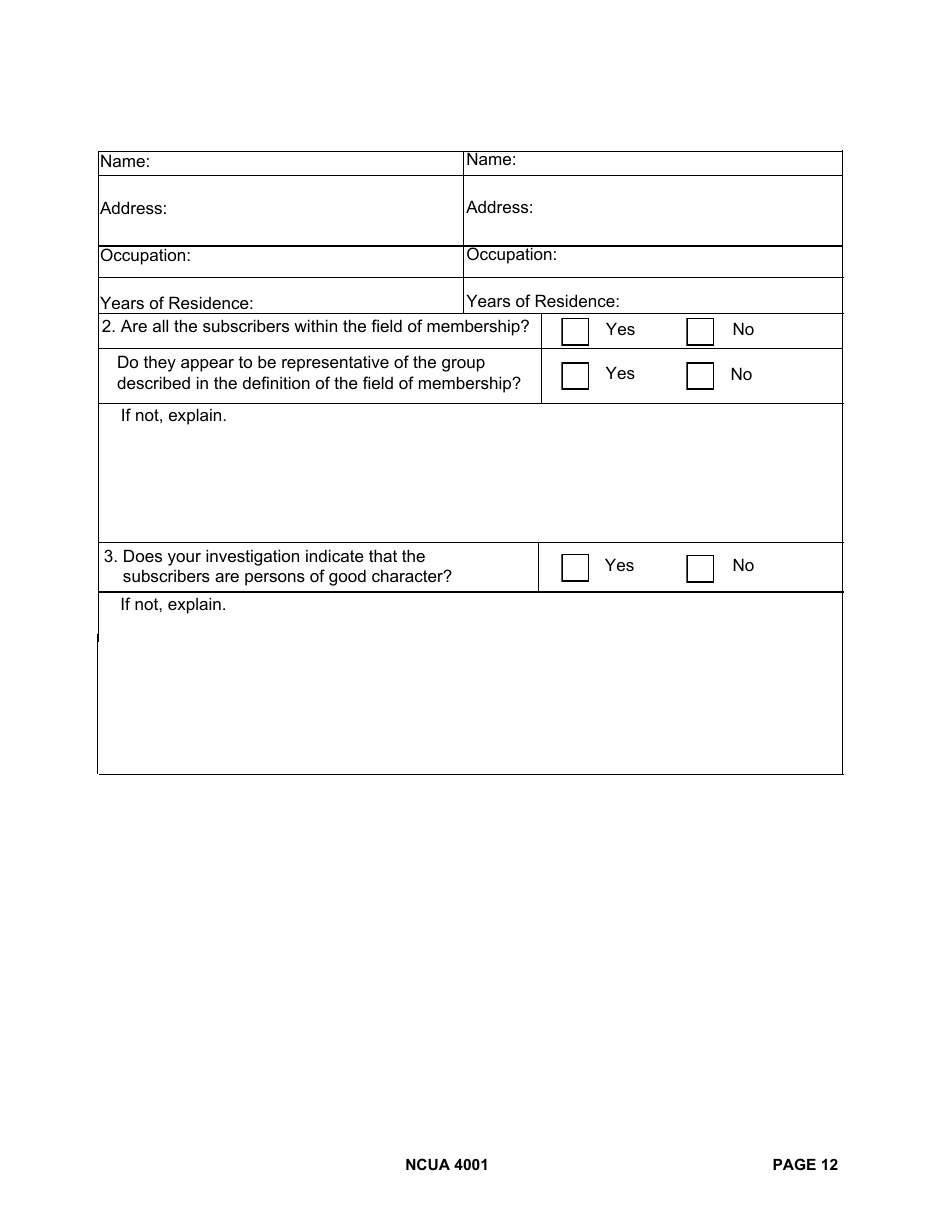NCUA Form 4001 Federal Credit Union Investigation Report, Page 12