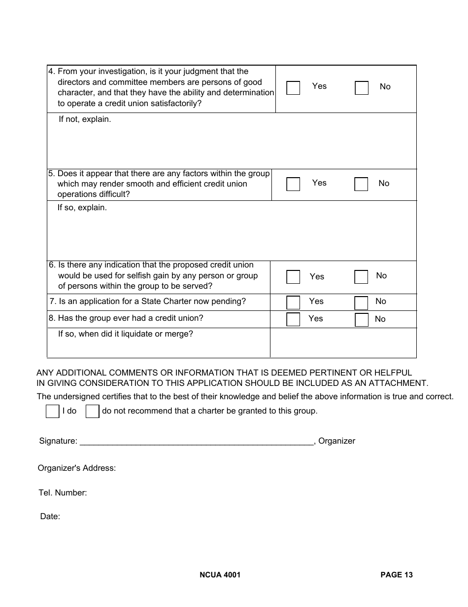 NCUA Form 4001 Federal Credit Union Investigation Report, Page 13