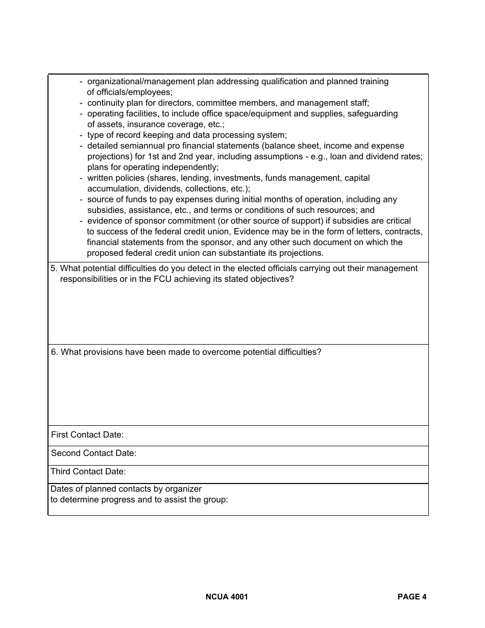 NCUA Form 4001 Federal Credit Union Investigation Report, Page 4