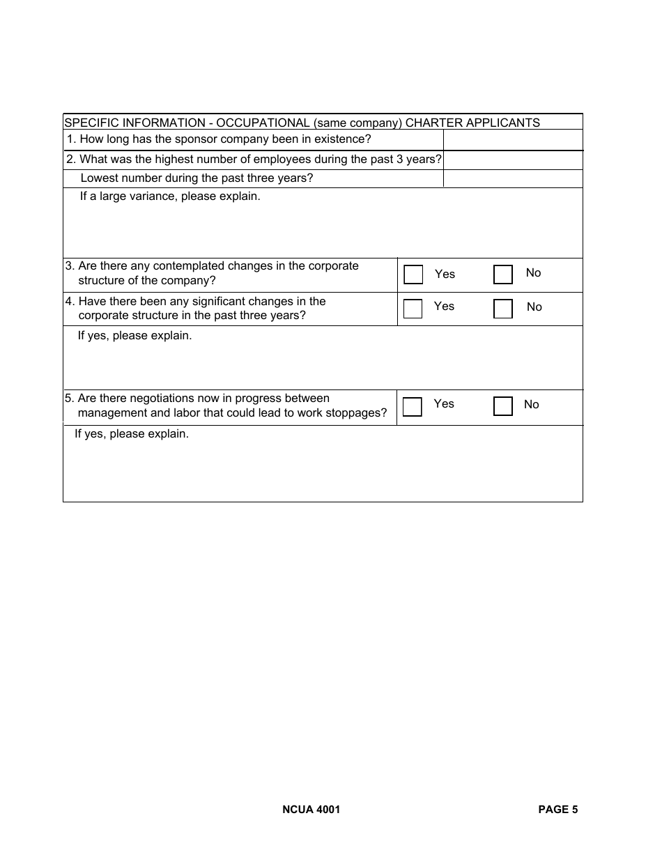 NCUA Form 4001 Federal Credit Union Investigation Report, Page 5