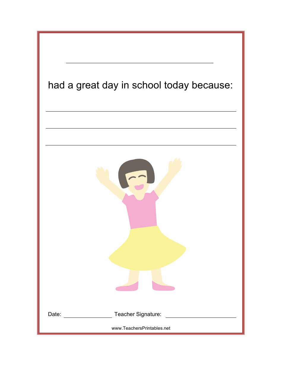 Great School Day Feedback Form, Page 1
