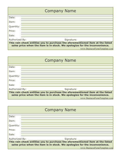 Basic Rain Check Templates Download Printable PDF | Templateroller