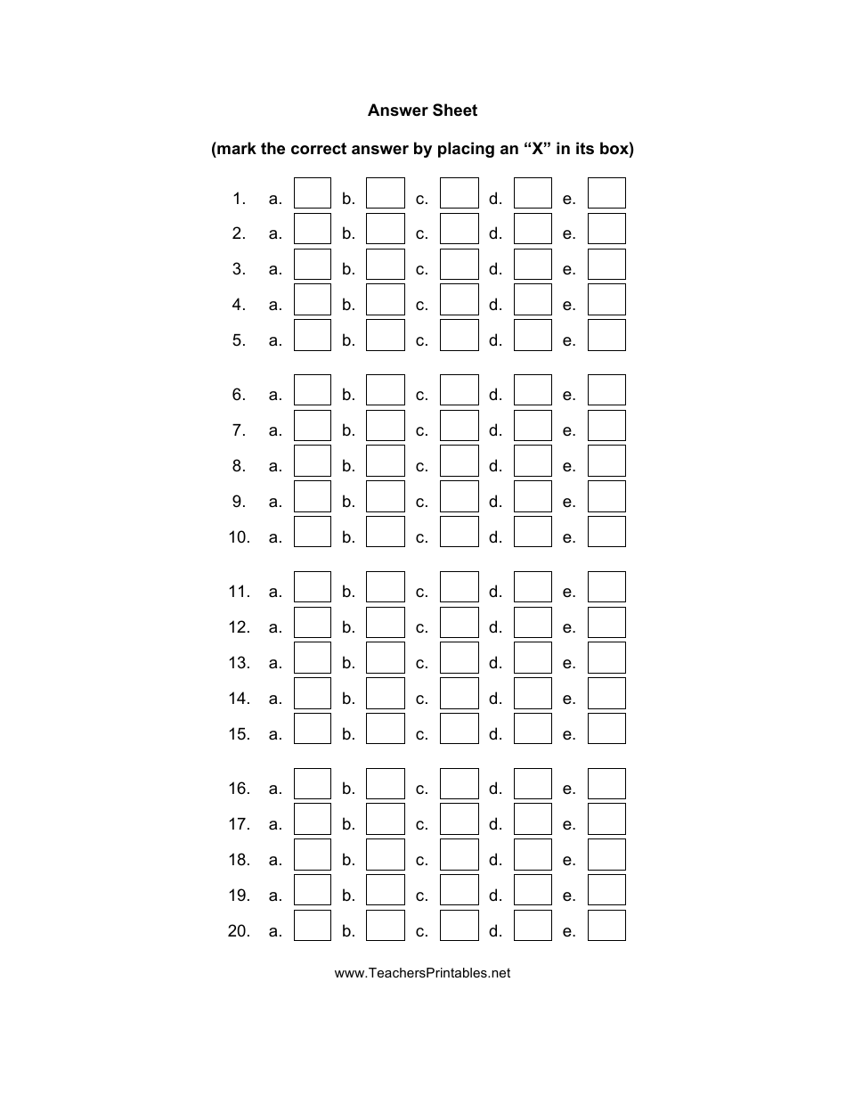 20-question answer sheet template - Image preview