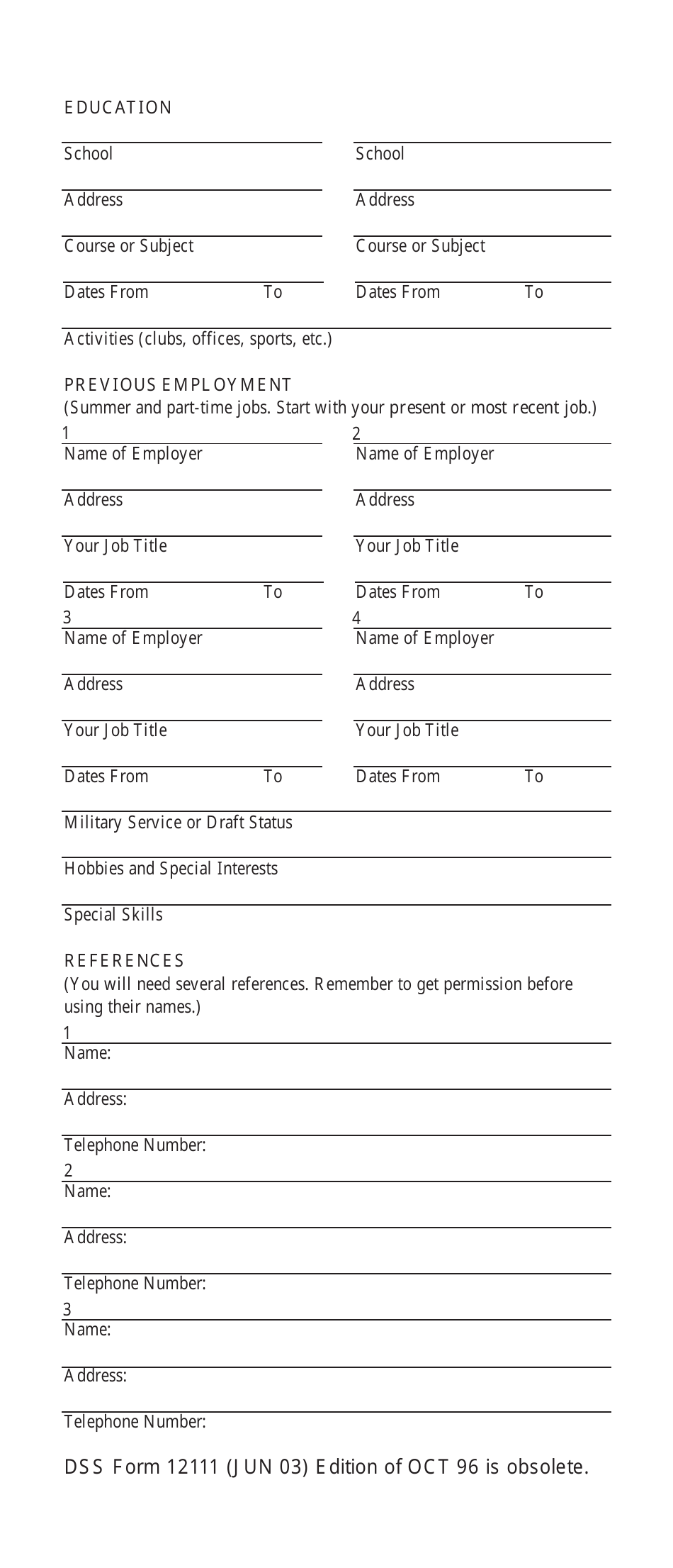 DSS Form 12111 Fill Out, Sign Online and Download Printable PDF