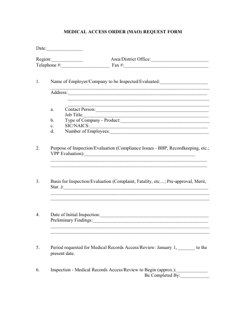Medical Access Order (Mao) Request Form