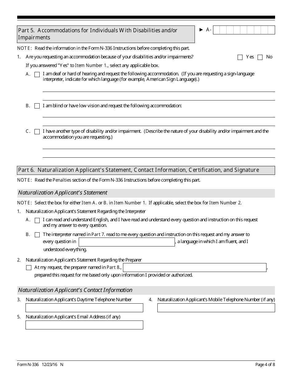 USCIS Form N-336 Request for a Hearing on a Decision in Naturalization Proceedings Under Section 336, Page 4