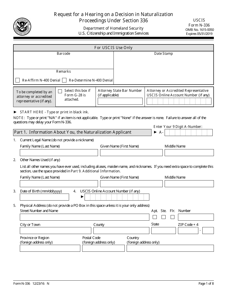 USCIS Form N-336 - Fill Out, Sign Online and Download Fillable PDF ...