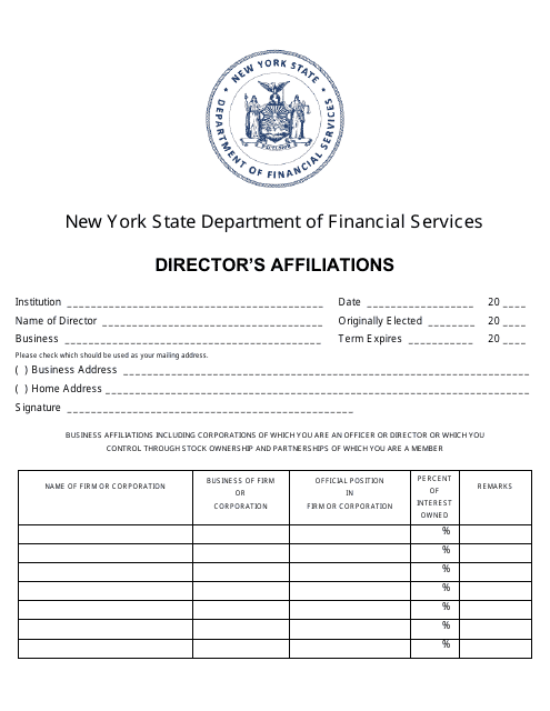 Director's Affiliations Form - New York