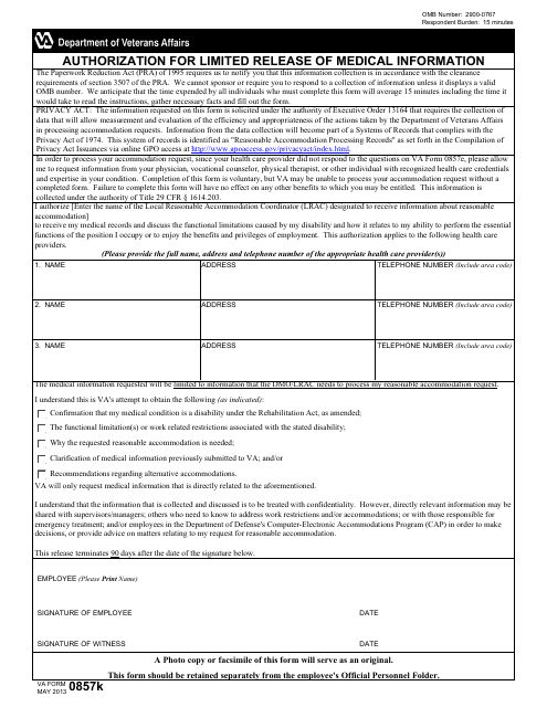 VA Form 0857K  Printable Pdf