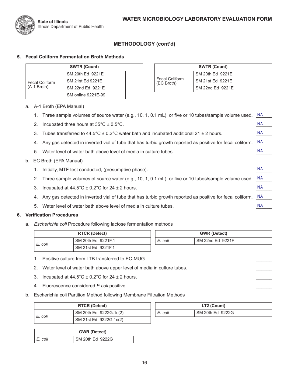 Water Microbiology Laboratory Evaluation Form - Illinois, Page 16