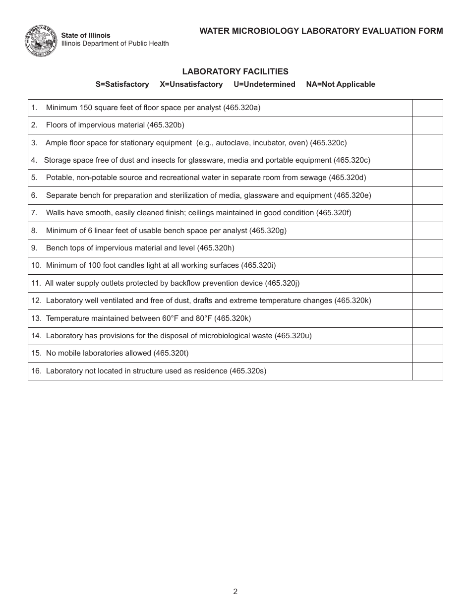 Water Microbiology Laboratory Evaluation Form - Illinois, Page 2