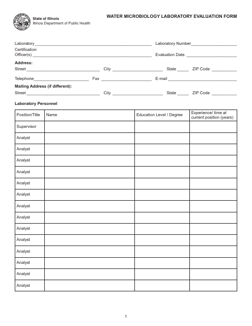 Water Microbiology Laboratory Evaluation Form - Illinois Download Pdf