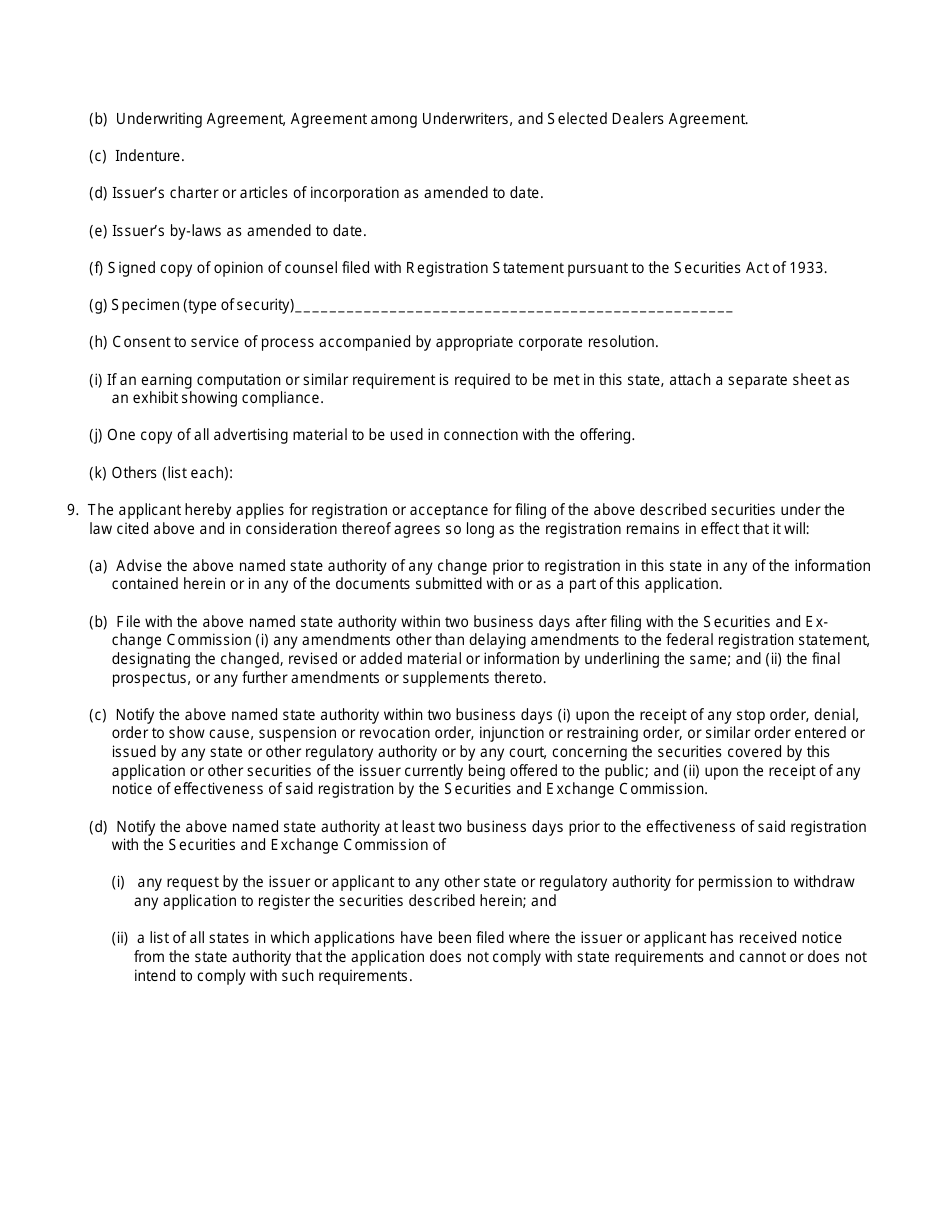 Form U-1 Uniform Application to Register Securities - Michigan, Page 2