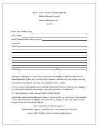 Form DL-79 &quot;Removal Request Form&quot; - North Carolina