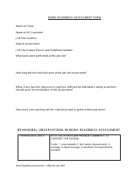 Work Readiness Assessment Form - Tennessee