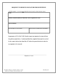 Document preview: Request to Remove Signature From Petition - Utah