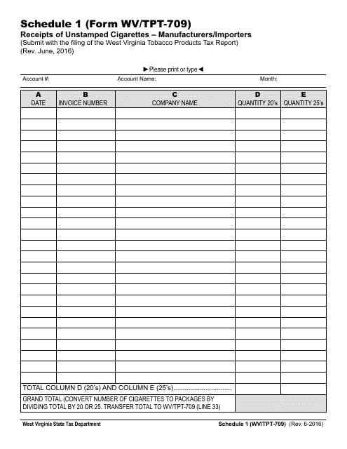 Form WV/TPT-709 Schedule 1  Printable Pdf