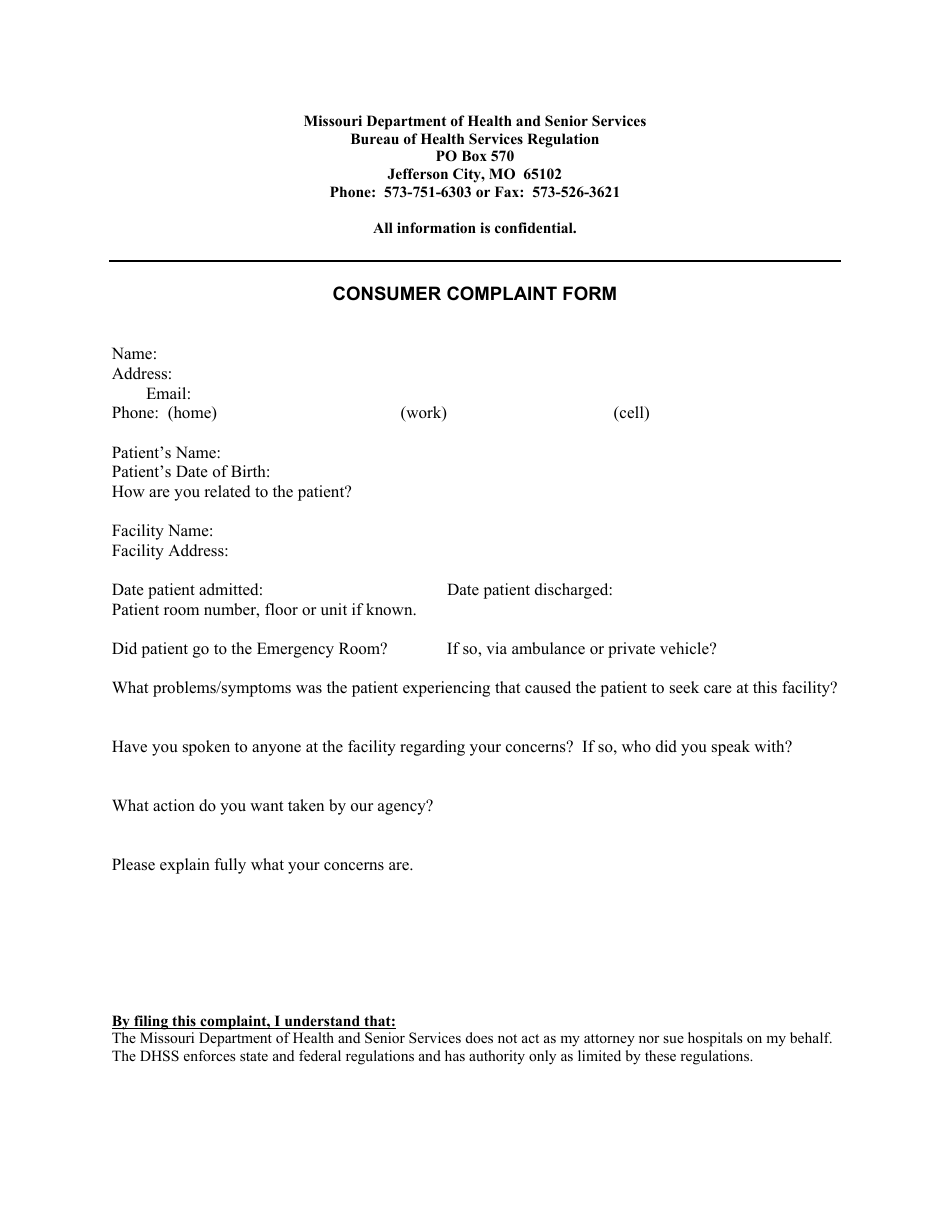 Consumer Complaint Form - Missouri, Page 1