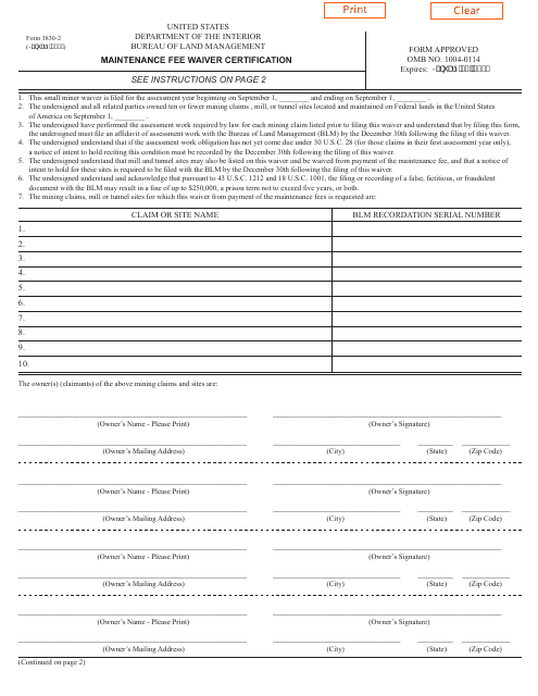 Form 3830-2  Printable Pdf