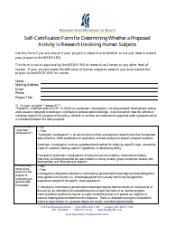 Document preview: Self-certification Form for Determining Whether a Proposed Activity Is Research Involving Human Subjects - Mississippi