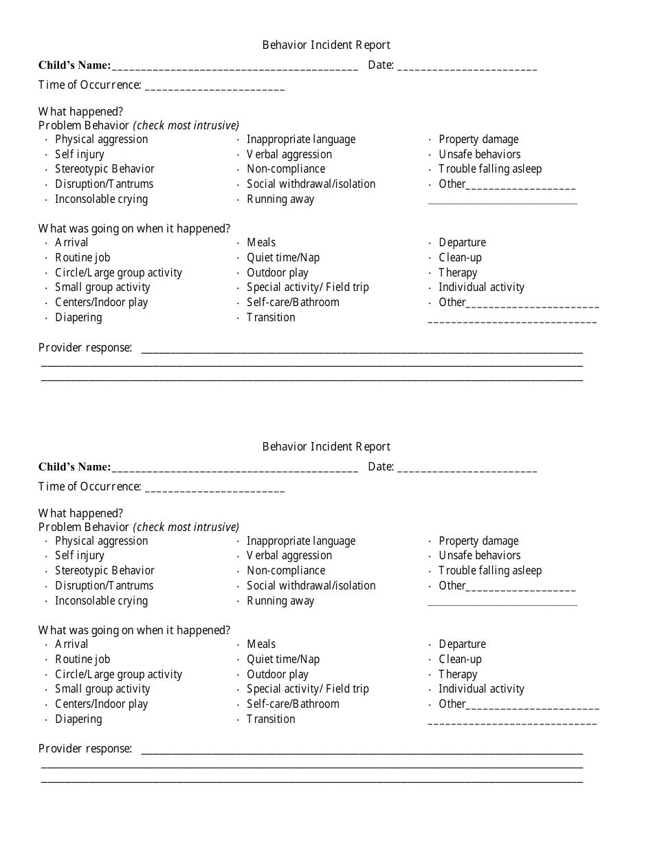 Child s Behavior Incident Report Template Fill Out Sign Online And