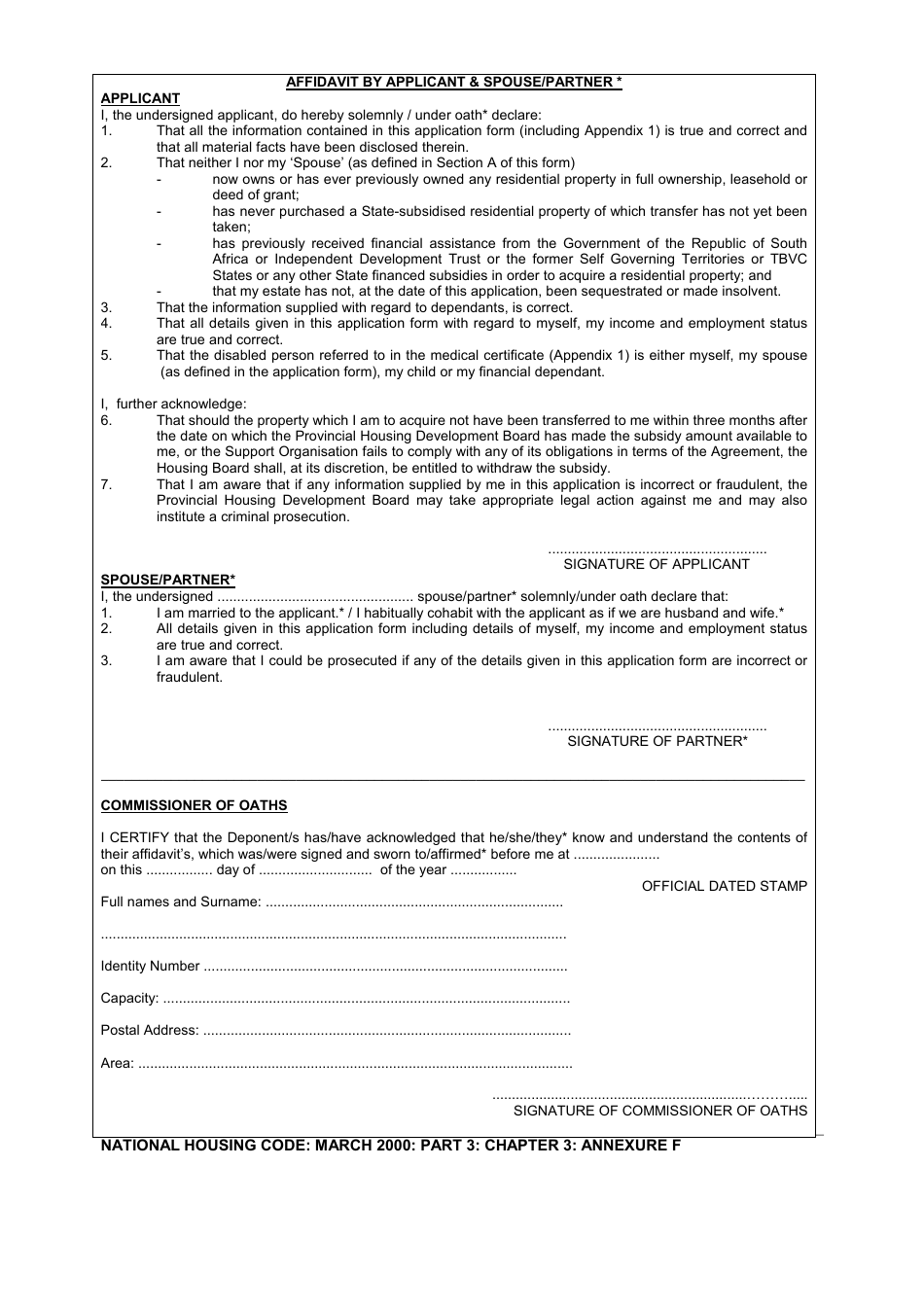 Annexure F Application for a Project Linked Subsidy - South Africa, Page 7