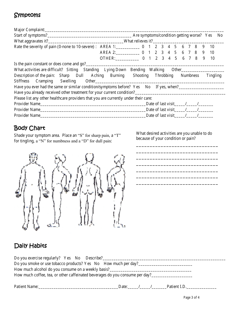 Patient Intake Form - With Daily Habits, Page 1