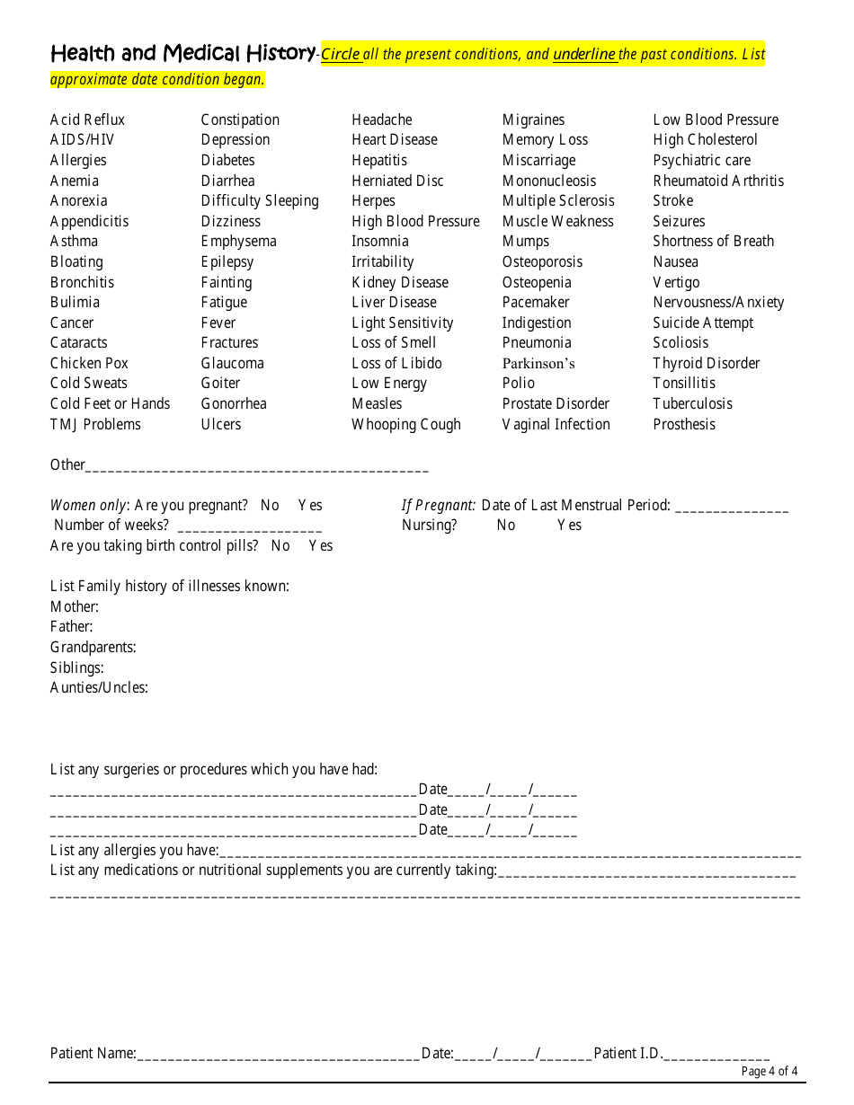 Patient Intake Form - With Daily Habits, Page 2