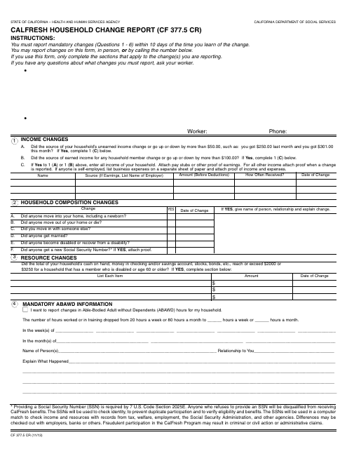 Form CF377.5 CR CalFresh Household Change Report - California