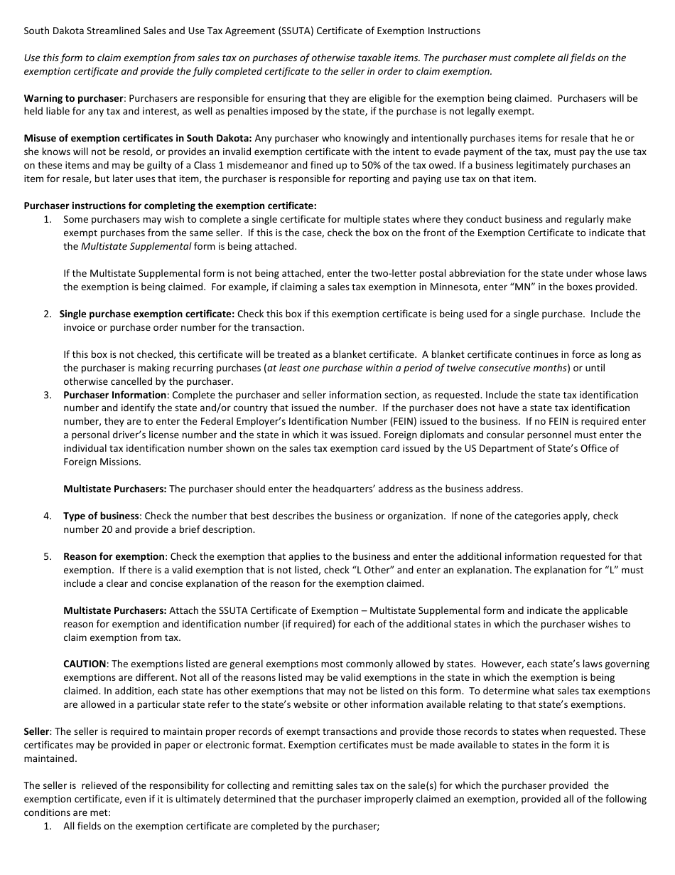 Form 1932 Certificate of Exemption - South Dakota, Page 3
