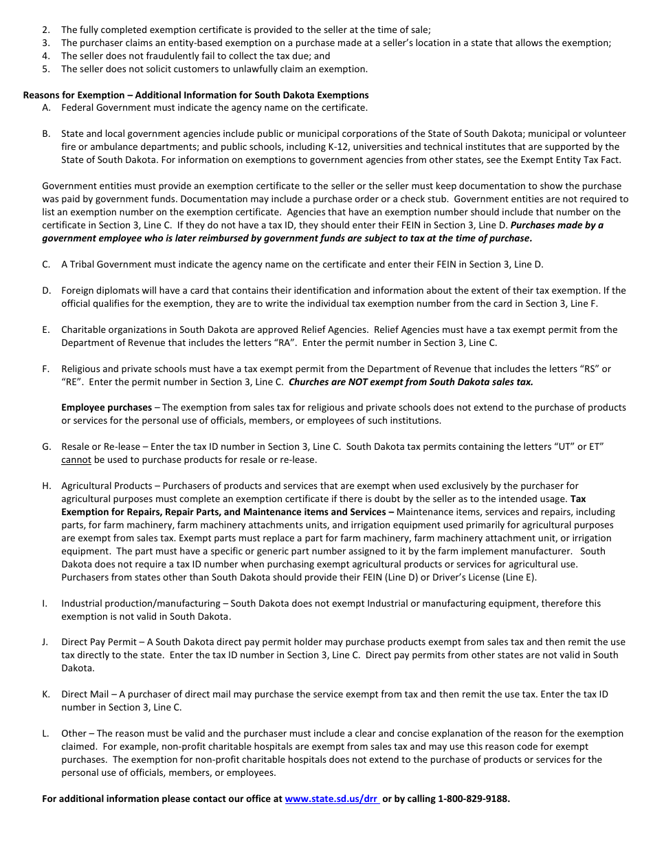 Form 1932 Certificate of Exemption - South Dakota, Page 4