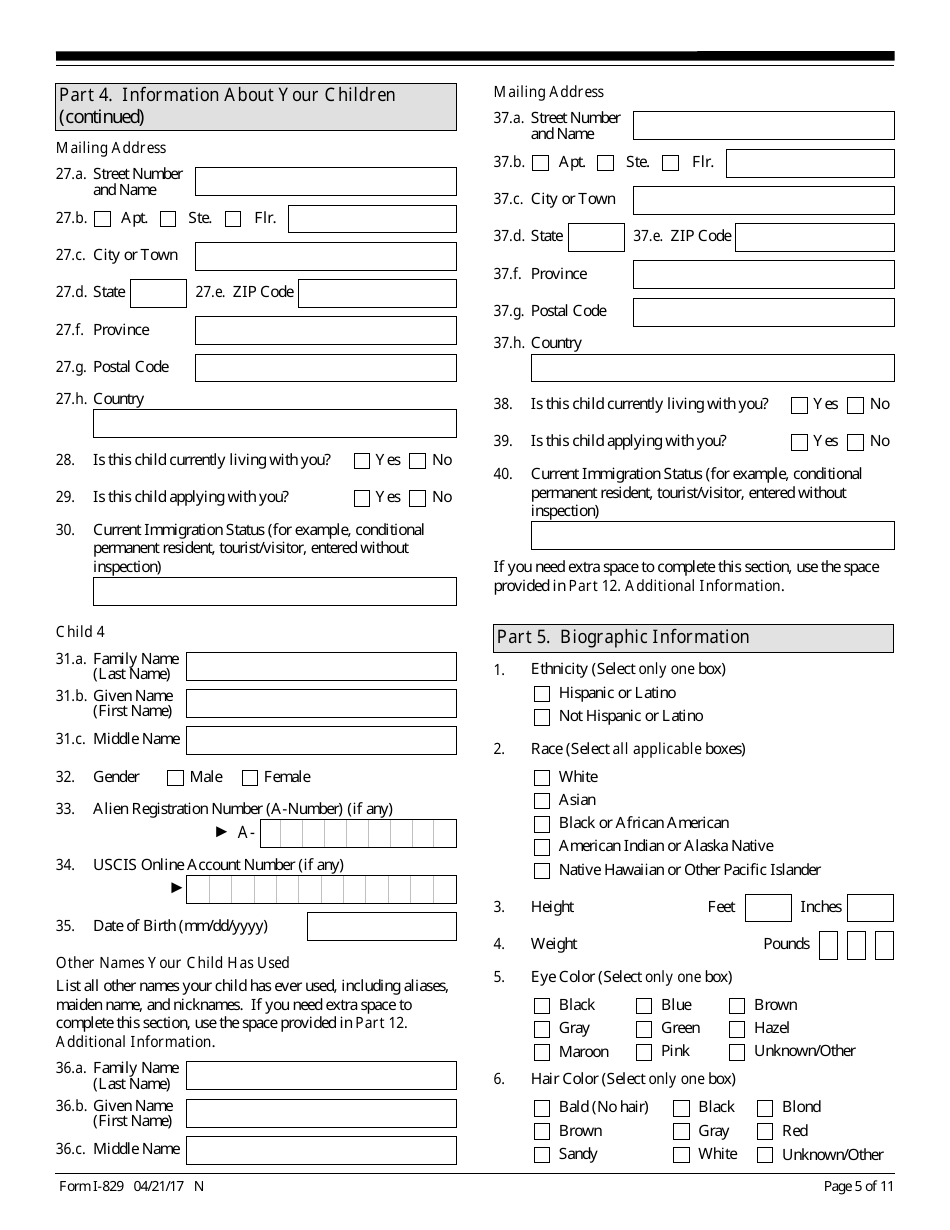 USCIS Form I-829 Petition by Entrepreneur to Remove Conditions on Permanent Resident Status, Page 5