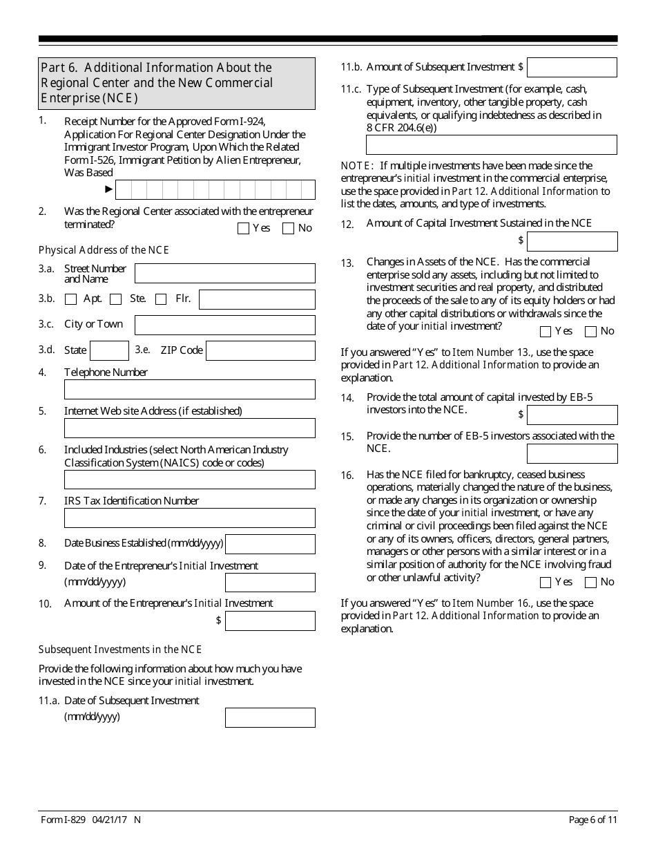 USCIS Form I-829 Petition by Entrepreneur to Remove Conditions on Permanent Resident Status, Page 6