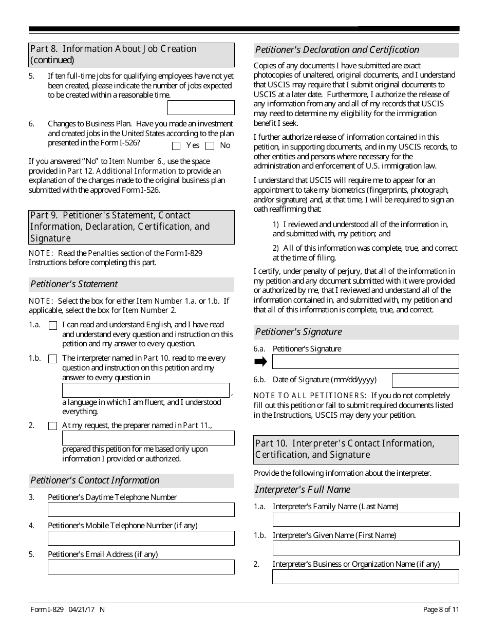USCIS Form I-829 Petition by Entrepreneur to Remove Conditions on Permanent Resident Status, Page 8