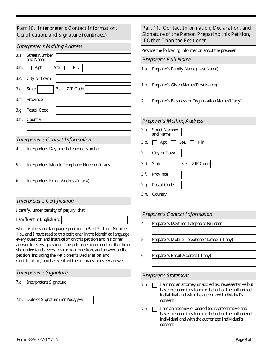 USCIS Form I-829 Petition by Entrepreneur to Remove Conditions on Permanent Resident Status, Page 9