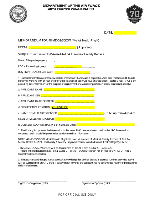 Permission Template to Release Medical Treatment Facility Records Download Pdf