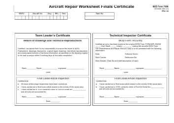 Form 768K &quot;Aircraft Repair Worksheet Finals Certificate&quot; - United Kingdom