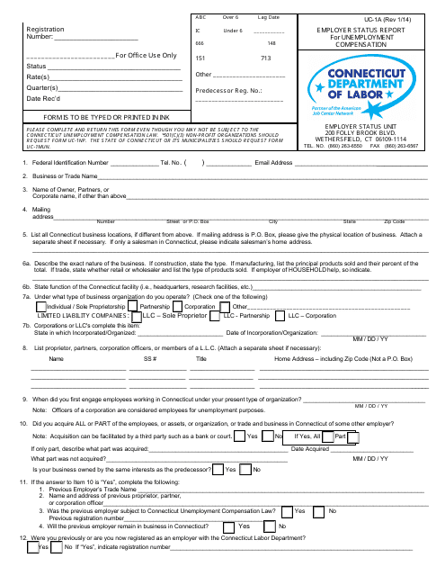 Form UC-1A Employer Status Report for Unemployment Compensation - Connecticut